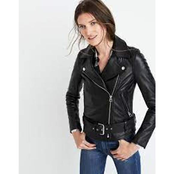 Madewell Ultimate Leather Motorcycle Jacket in True Black SZ XXS - Picture 2 of 14